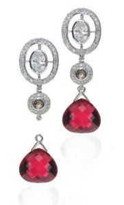 Oval diamond earrings with detachable South Sea pearl