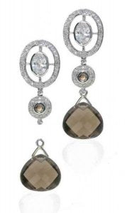 Oval diamond earrings with detachable South Sea pearl